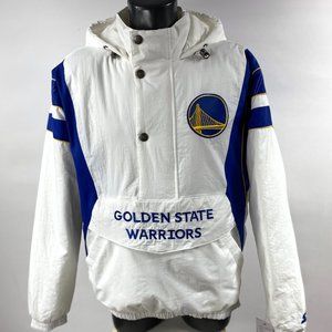 Warriors Jacket Golden State STARTER Hooded Half Zip Jacket WHITE 3X 4X 5X 6X